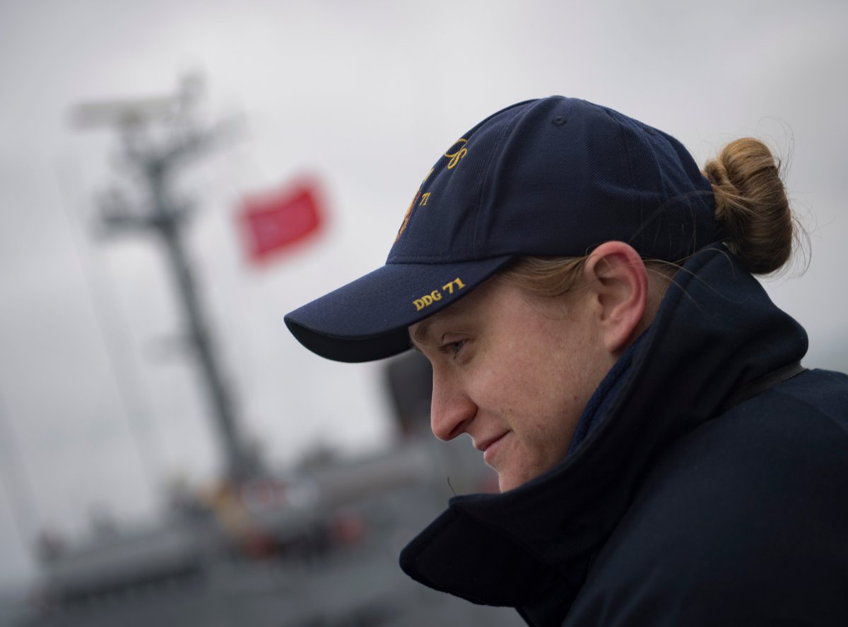 USSRoss in Black Sea: Turkish TCG Yarbay Kudret Güngör navigates alongside Ross, Lt. Gregory on watch, Boatswain's Mate 3rd Class Cheek re-enlists