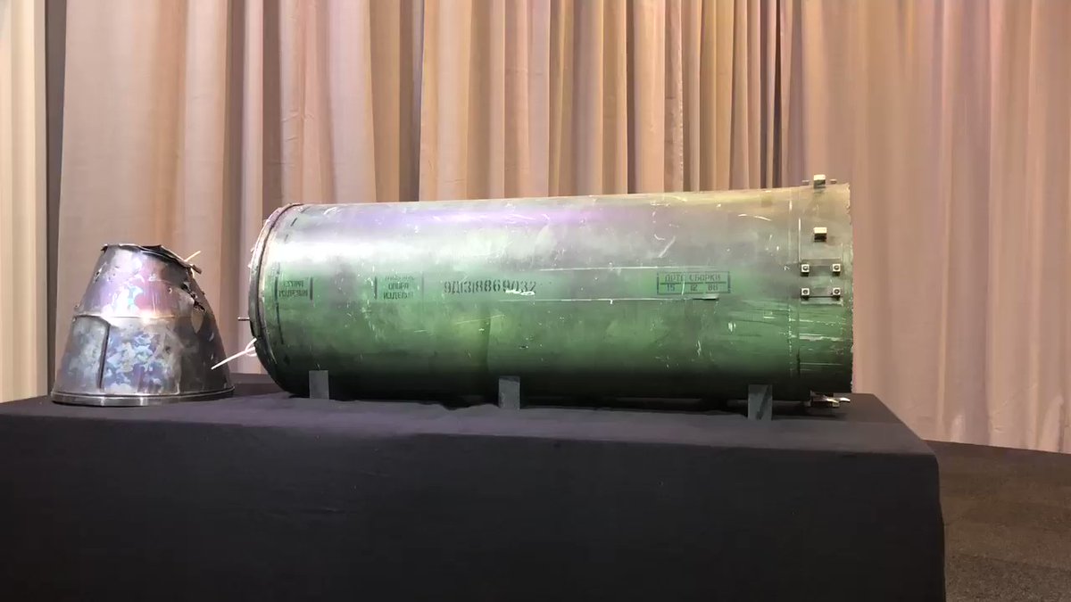 Buk missile parts collected from crash site - exhaust and engine casing #MH17 