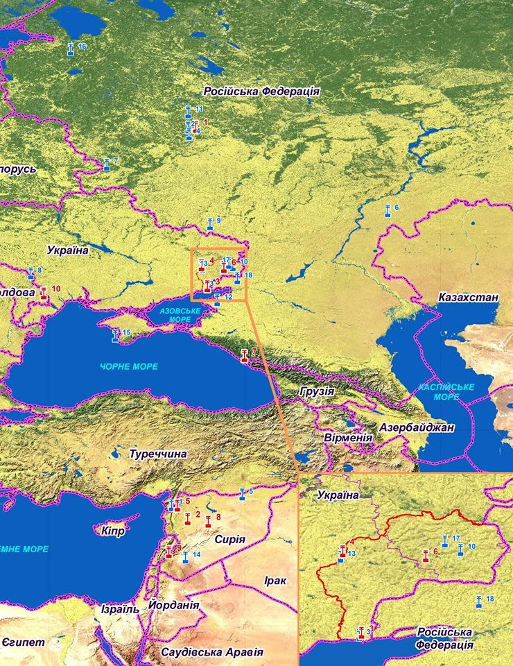 Coordinates of Russian Satellite communication stations