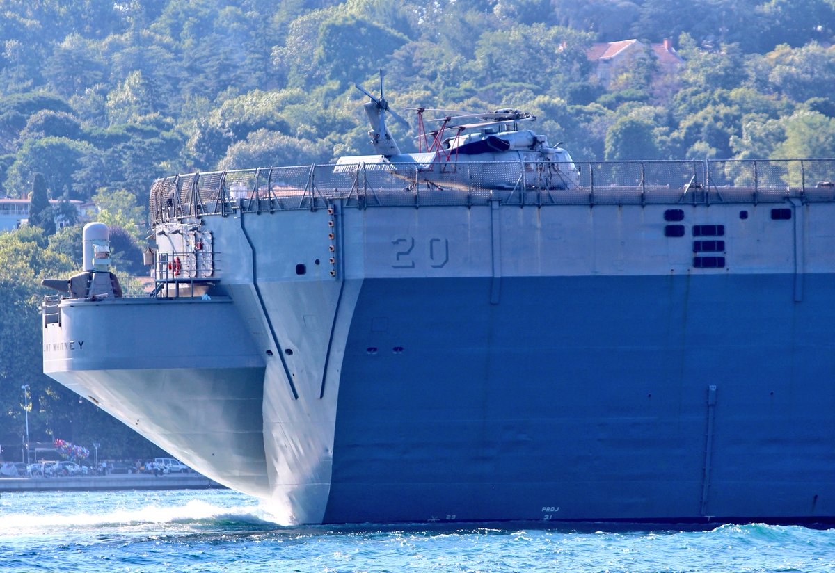 Gaeta based Sixth Fleet's flagship @USNavyEurope command and control ship USS Mount Whitney's Helicopter Sea Squadron MH-60S Seahawk (tail code BR) was on the platform during LCC20's Odessa-bound Bosphorus transit.  