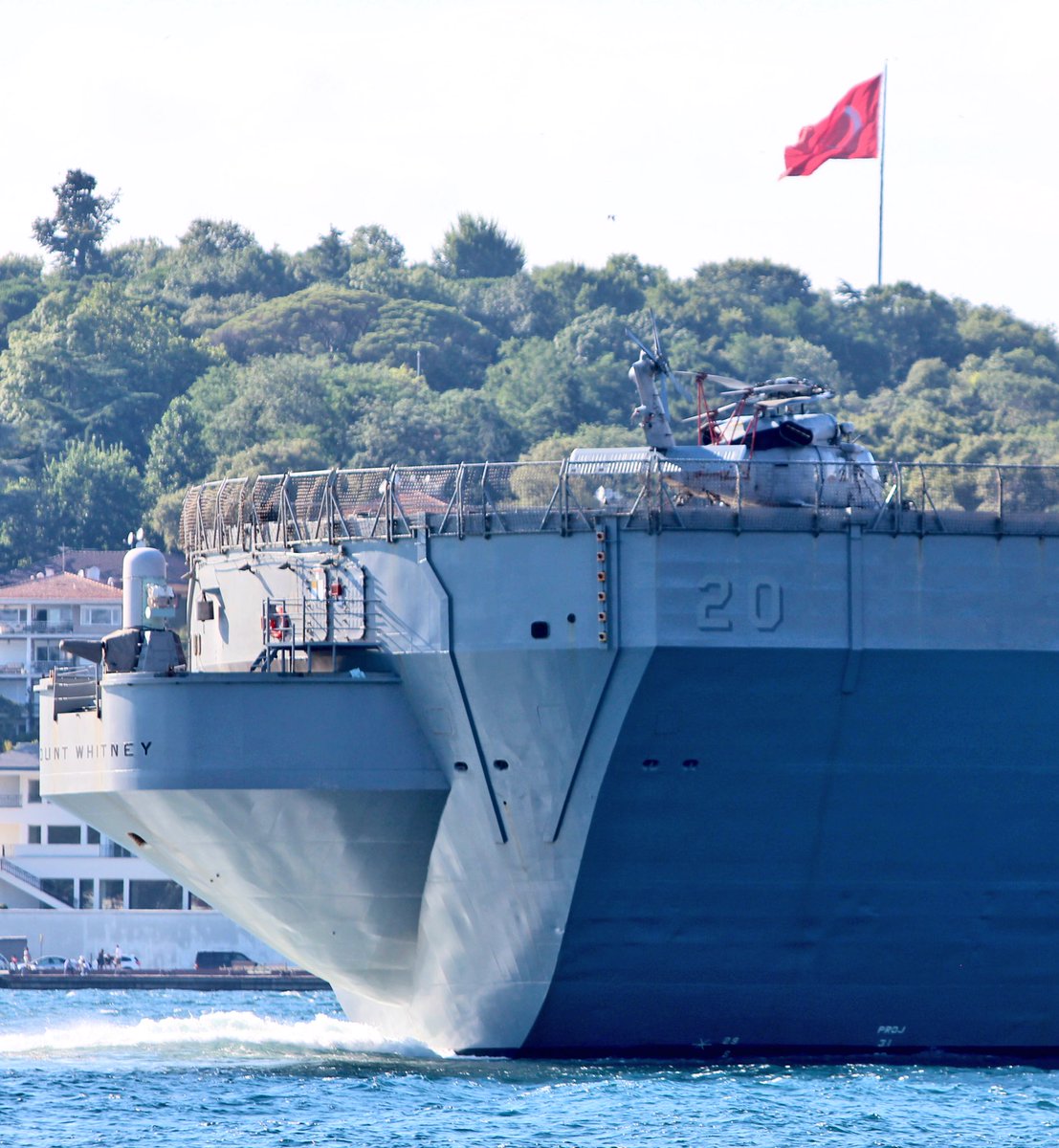 Gaeta based Sixth Fleet's flagship @USNavyEurope command and control ship USS Mount Whitney's Helicopter Sea Squadron MH-60S Seahawk (tail code BR) was on the platform during LCC20's Odessa-bound Bosphorus transit.  