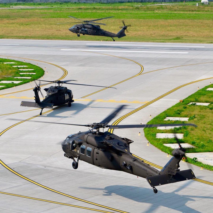 USAF helicopters and plane at L'viv airport