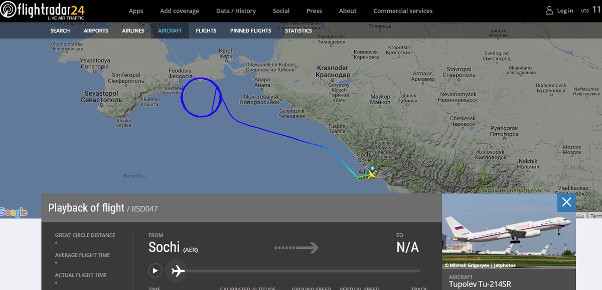 Russian Tu-214SR (RA-64527) communication relay play near Crimea
