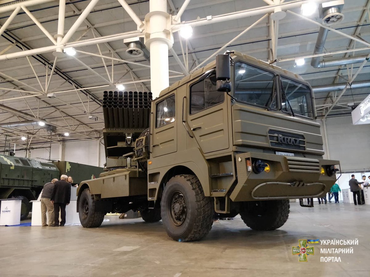 Photos: Ukrainian-made KrAZ-5401HE truck mounted MLRS BM-21U at Weapons and Security 2018 exhibition 