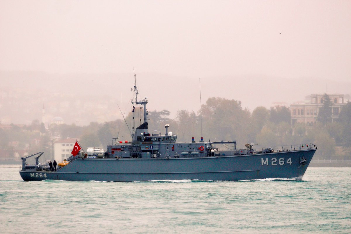 .@SNMCMG2 departs Black Sea after 20 days: NATO SNMCMG2 flagship, German Navy Type 404 Elbe class tender aux FGS Rhein A513 transited Bosphorus towards Mediterranean together with two minehunters, Segura class @Armada_esp SPS Turia and Turkish Navy Engin (x-Circé) class TCG Erdemli   