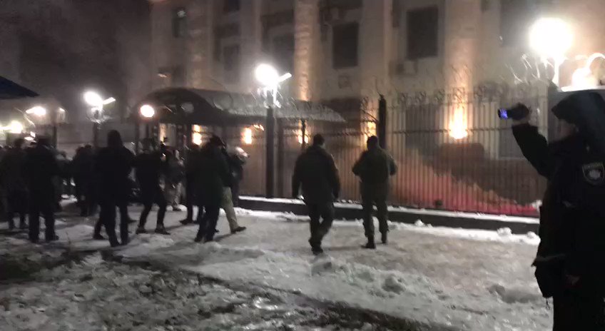 Smoke bombs deployed by protesters at Russian Embassy in Kyiv