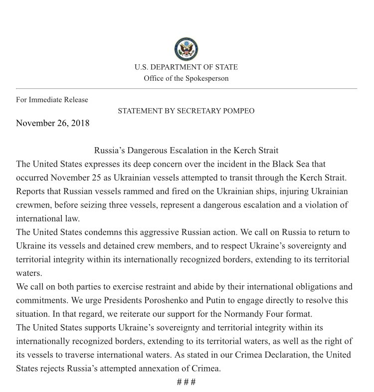 In statement @SecPompeo calls  on both parties to exercise restraint and abide by their international obligations and commitments. 