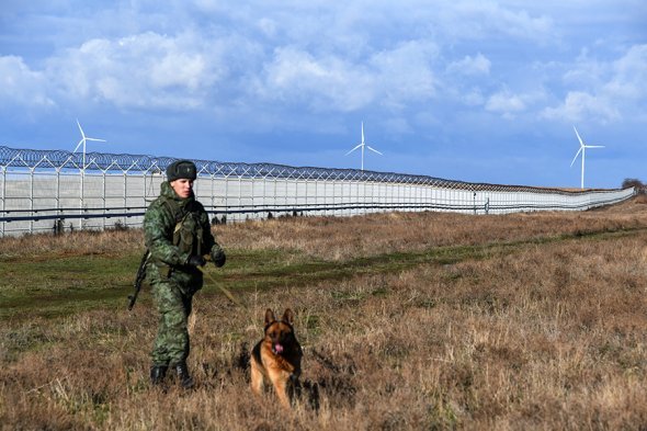 Photos from the border fence erected by Russia in occupied Crimea along the boundary to mainland Ukraine     