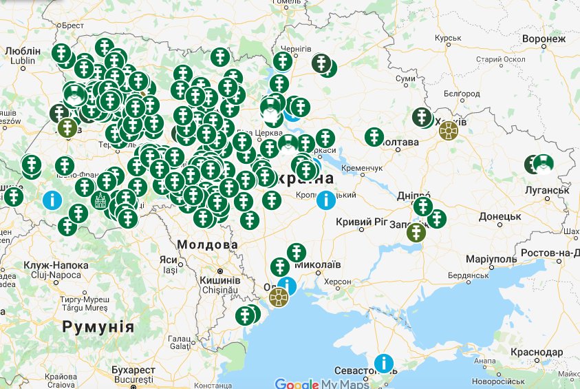 Map of Ukrainian orthodox parishes which left Moscow patriarchate and joined newly established Ukrainian Orthodox Church. As of 10th February 2019, 271 parishes. 69 joined last week, with geography broadening eastwards