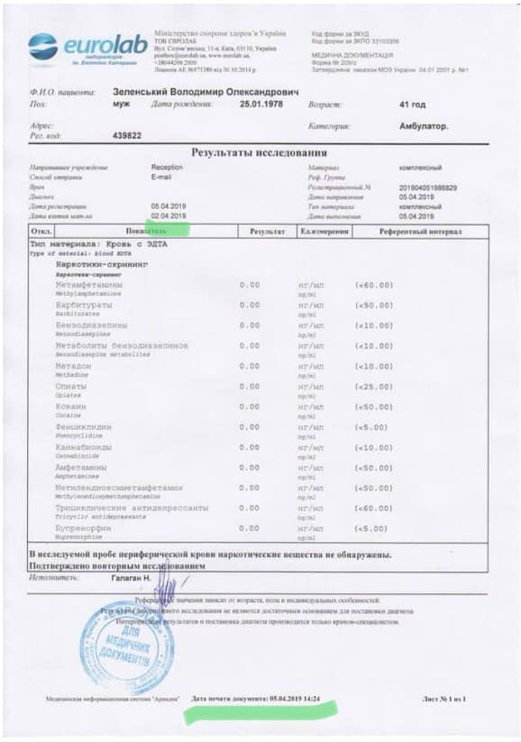 Zelensky on Facebook published document with tests on 2nd April, than removed and published another one on 5th April(and both documents in Facebook change history)