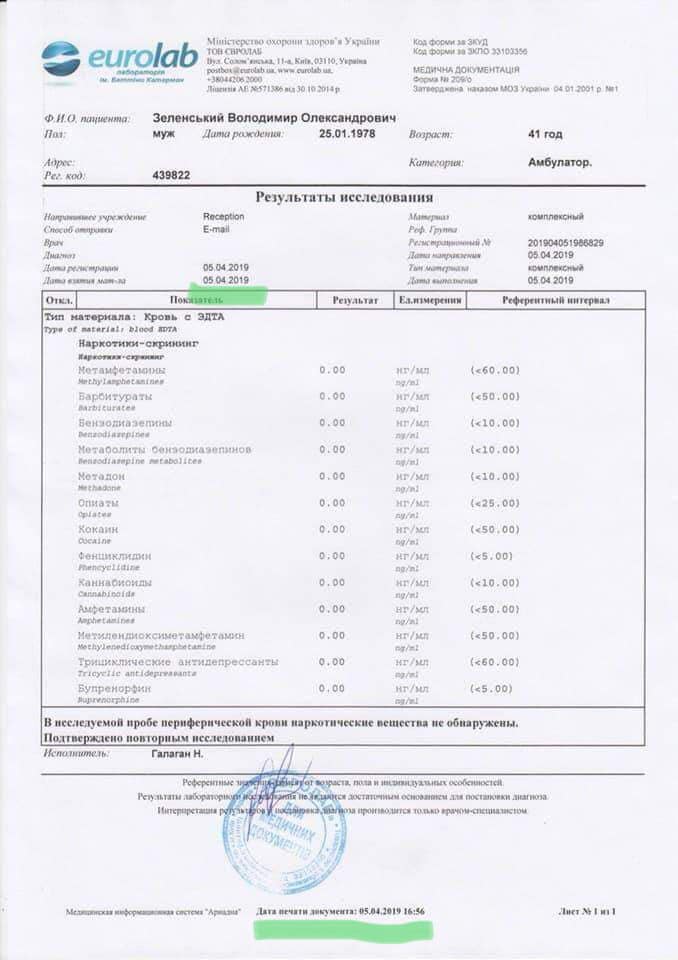 Zelensky on Facebook published document with tests on 2nd April, than removed and published another one on 5th April(and both documents in Facebook change history)