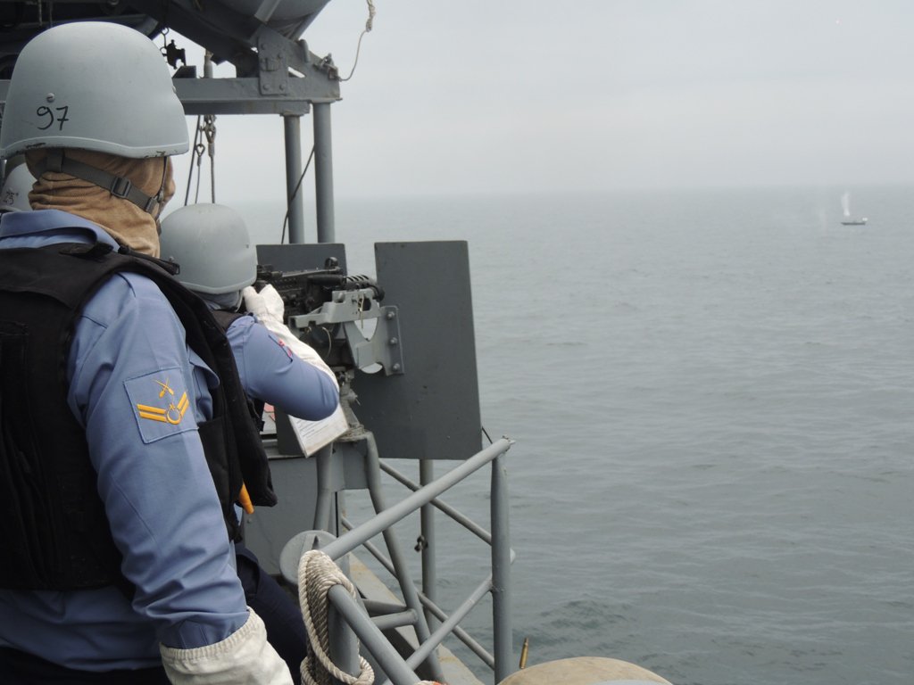 Photos from Standing NATO Maritime Group 2 ships TCG Yilidrim and HNLMS Evertsen during target practice with a drone boat as part of Romanian naval exercise Sea Shield in the Black Sea  