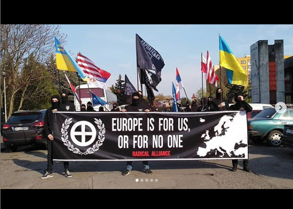 In Ukraine Europe is for us or for no one slogans today as militant white nationalist Karpatska Sich hosted Eastern European radical youth for the Radical Alliance march in the city of Uzhhorod