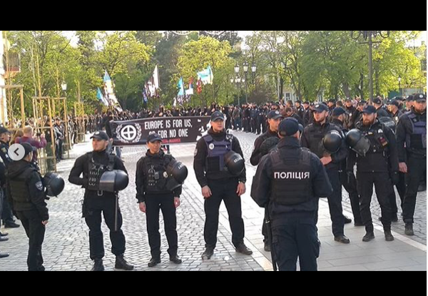 In Ukraine Europe is for us or for no one slogans today as militant white nationalist Karpatska Sich hosted Eastern European radical youth for the Radical Alliance march in the city of Uzhhorod