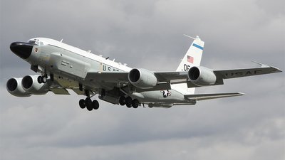 On a mission over the Black Sea, Crimea and Krasnodar coast is USAF RC135V RivetJoint, intelligence-gathering platform, callsign ARECA61 6414846. 1036z   