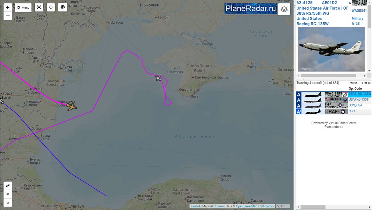 Black Sea/Crimea US Navy P8 Poseidon AE6784 USAF RC135W Rivet Joint WAGES41