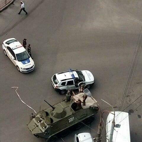 Police deployed armored vehicle on the scene in Lutsk