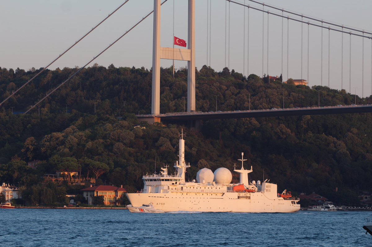 Fitted with both COMINT & ELINT equipment, Brest based @MarineNationale intelligence collection ship Dupuy de Lôme A759 transited Bosphorus and entered the Black Sea