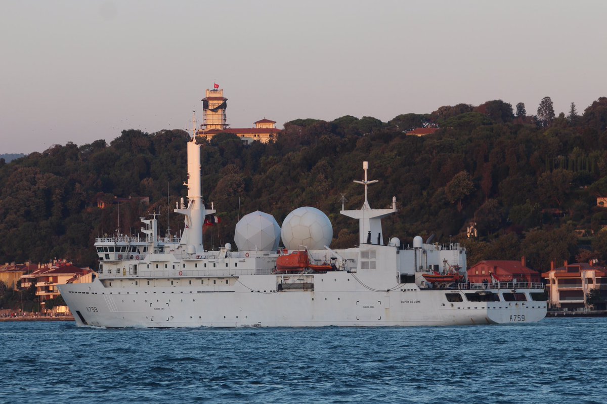 Fitted with both COMINT & ELINT equipment, Brest based @MarineNationale intelligence collection ship Dupuy de Lôme A759 transited Bosphorus and entered the Black Sea