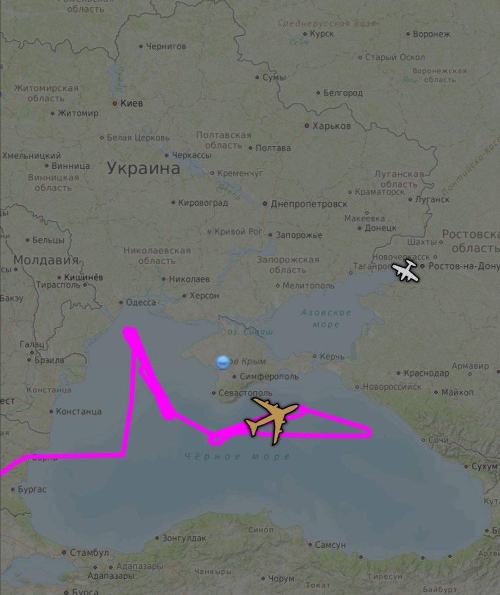 RAF Boeing RC-135W Rivet Joint still active over the Black Sea, near Crimea's coast.  Callsign: RRR7263 Reg. ZZ664 ICAO: 43C38C