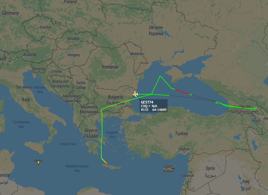 USAF Boeing RC-135U Combat Sent electronic intelligence aircraft's (from Souda Bay) mission over Georgia and Black Sea.  Callsign: GEST74 Reg. 64-14849