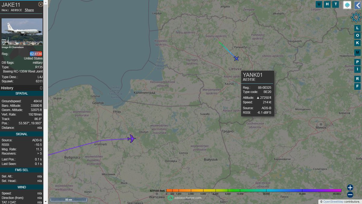 US reconnaissance missions  over Ukraine and Kaliningrad