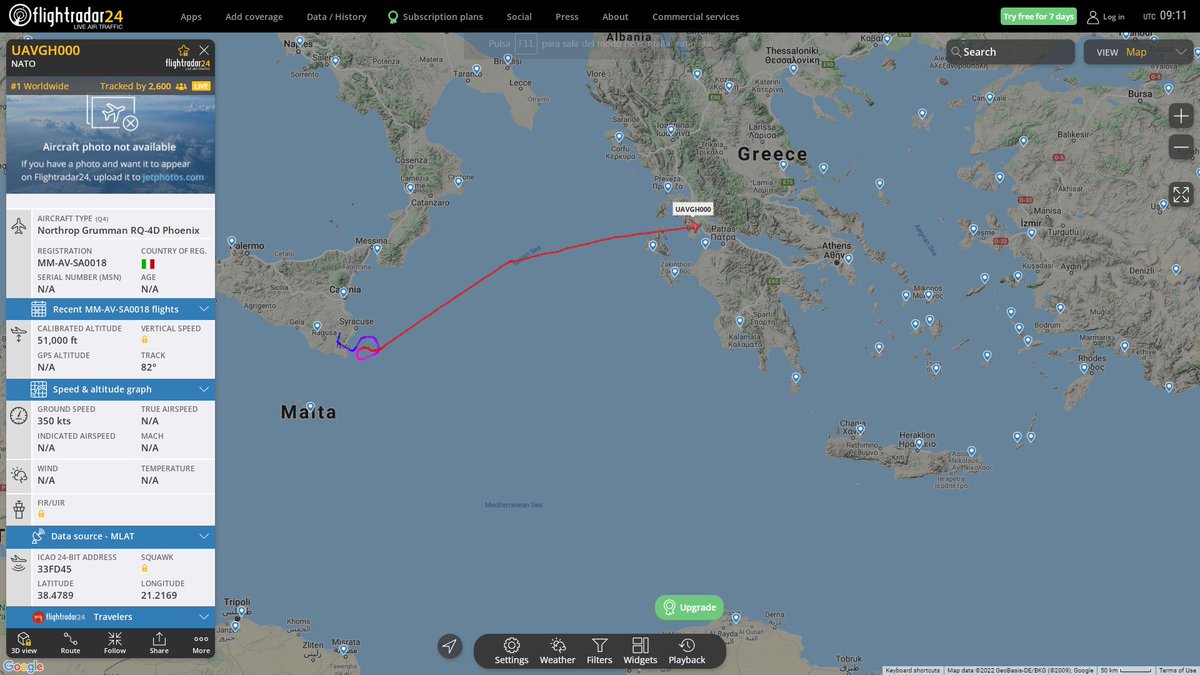 NATO RQ-4D Phoenix MM-AV-SA0018 en route to the Black Sea squawking 7600 Lost Comm