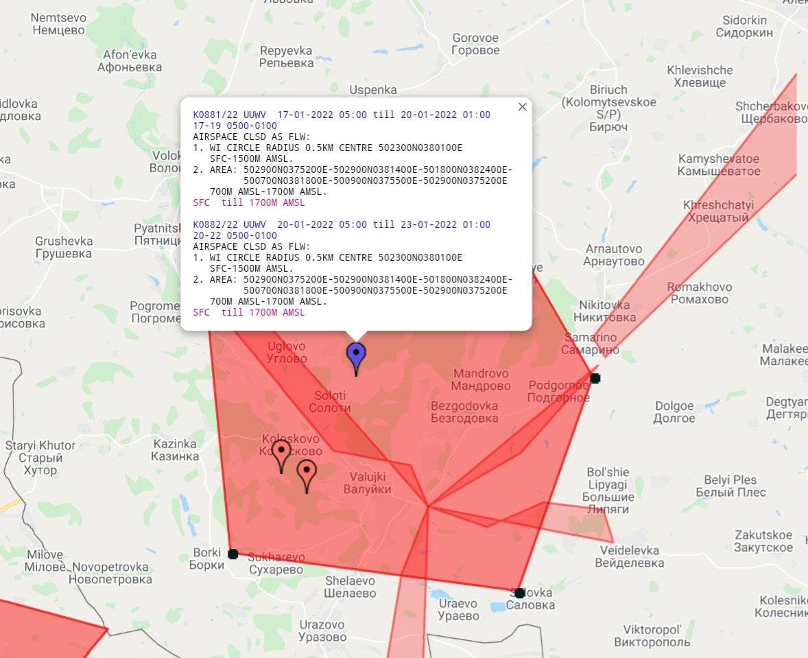 Kilka dni temu wydano wiele dziwnych NOTAM dla okręgów Woroneż, Walujski i Boguchar.