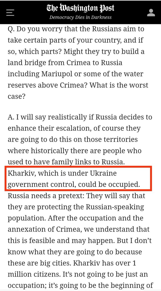 Президент Зеленський в інтерв'ю Washington Post заявив, що Росія може спробувати окупувати Харків