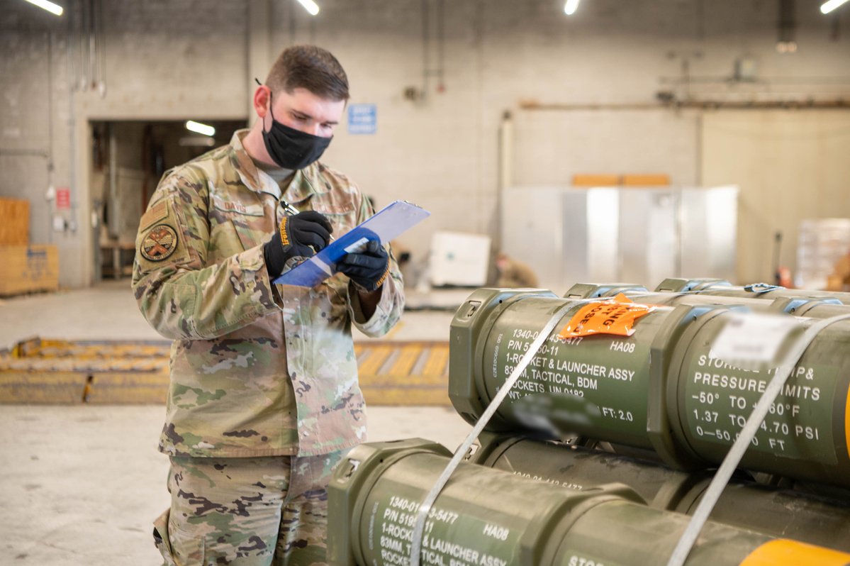 Images: .@usairforce airmen and civilians from the 436th Aerial Port Squadron prepare cargo in support of Ukraine at Dover Air Force Base, Del