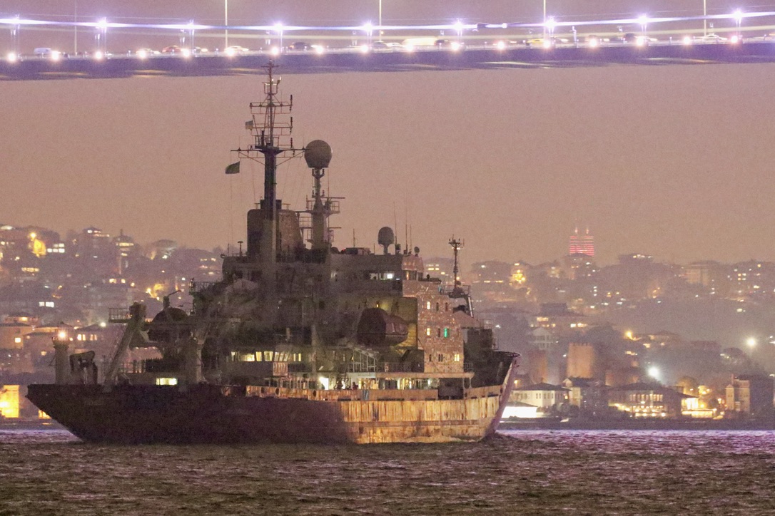 Ukrainian National Antarctic Scientific Centre's Ukraine flag polar research vessel Noosfera transited Bosphorus towards Med en route from Odesa to Akademik Vernadsky Antarctic Research Station located at Marina Point on Galindez Island of Argentine Islands, near Kyiv Peninsula