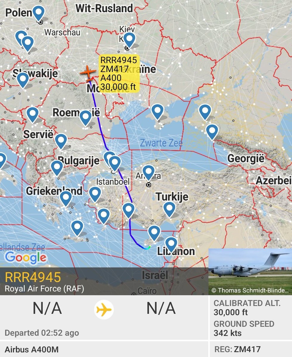 Royal Air Force Airbus A400M reg. ZM417 RRR4945 from RAF Akrotiri is currently over Ukraine