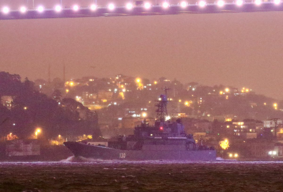 Reinforcements are now in the Black Sea 21:00UTC:Russian Navy Project775 Ropucha class LSTMs (tank carrying), Baltic Fleet's 71st Landing Ship Brigade's Kaliningrad 102, Minsk 127 & Korolev 130 transited Bosphorus and entered the Black Sea..@YorukIsik pix via @reuterspictures