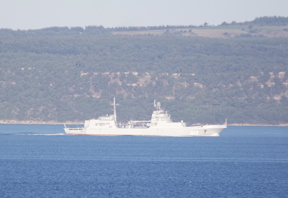 Northern Fleet's Kola based 121st Landing Ship Brigade vessels Russian Navy Project775 Ropucha class Georgy Pobedonosets 016 & Olenegorsky Gornyak 012 and Project 11711 Ivan Gren class Pyotr Morgunov 117 transited Dardanelles towards Marmara en route to the Black Sea