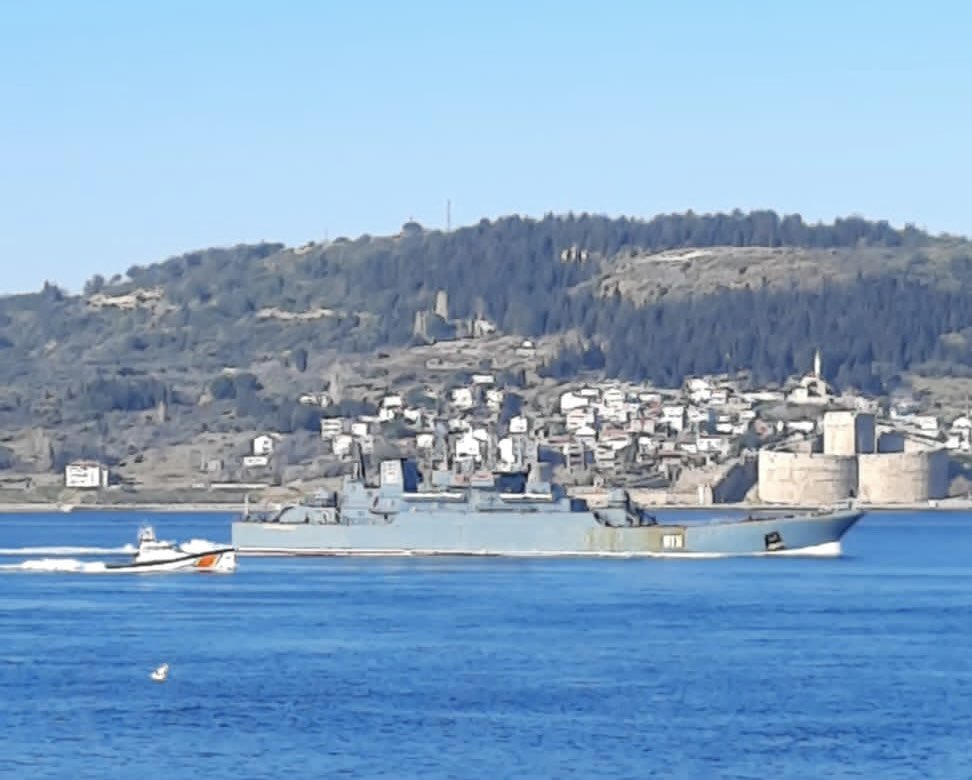 Northern Fleet's Kola based 121st Landing Ship Brigade vessels Russian Navy Project775 Ropucha class Georgy Pobedonosets 016 & Olenegorsky Gornyak 012 and Project 11711 Ivan Gren class Pyotr Morgunov 117 transited Dardanelles towards Marmara en route to the Black Sea