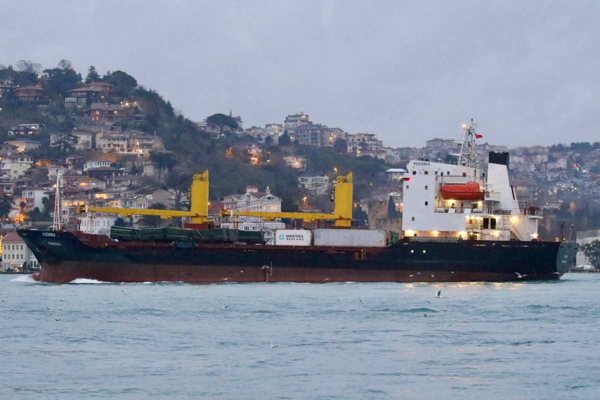 Working on behalf of Russian Ministry of Defense @mod_russia owned Oboronlogistika (OFAC/SDN @USTreasury listed), Russian flag cargo vessel Pizhma transited Bosphorus towards Black Sea en route from Tartus Syria to a Black Sea port carrying technical/military cargo