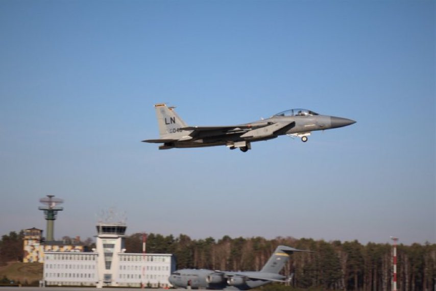 Minister of Defense of Poland: More U.S. F15 fighters have landed today at the base in Łask. 8 aircraft will join those that came to Poland last week