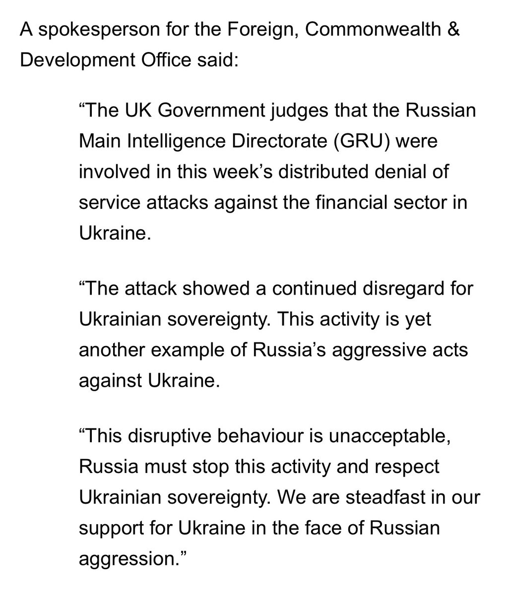 Велика Британія вважає, що російське агентство військової розвідки ГРУ було причетне до масштабної кібератаки на Україну цього тижня, яка вдарила на веб-сайт міністерства оборони