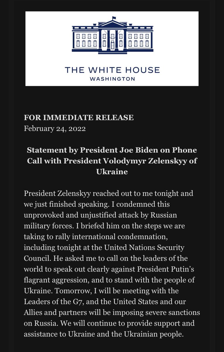 From White House: a readout of Biden's call with Zelensky