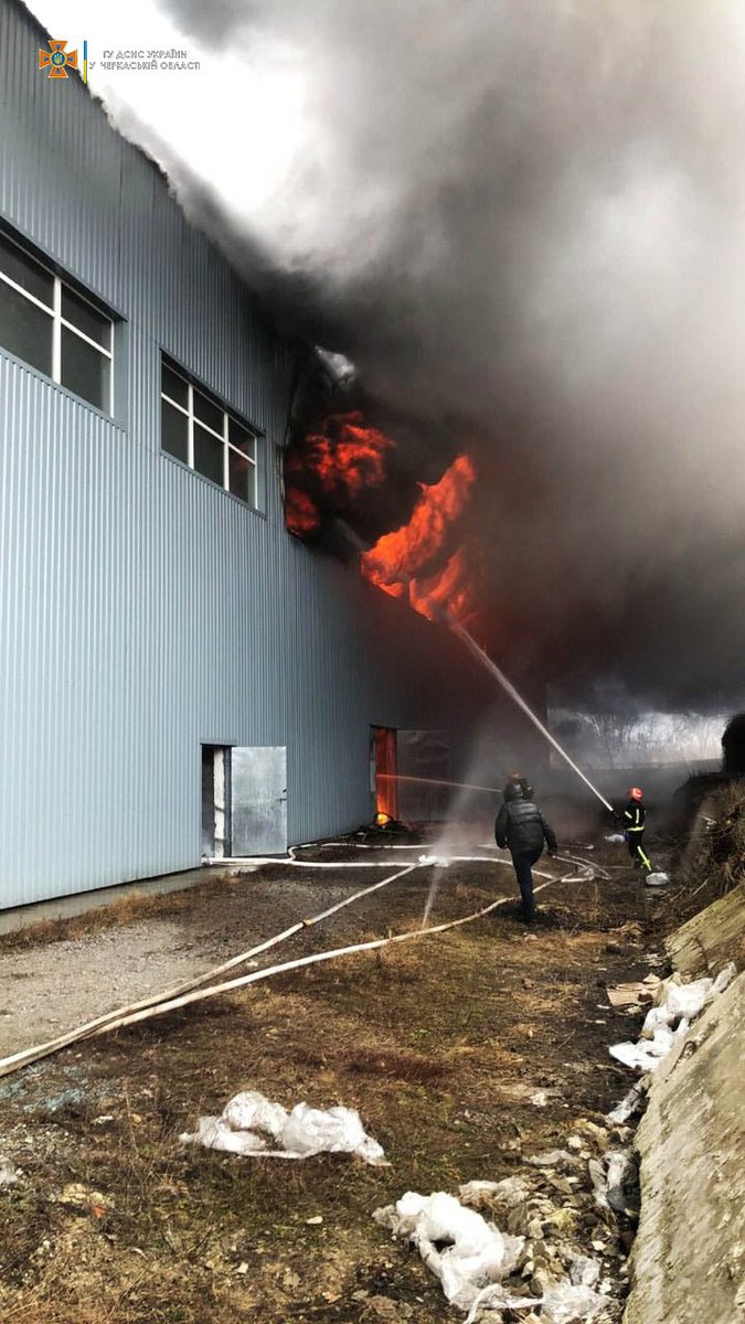 Multiple warehouses caught fire after strikes on Uman base