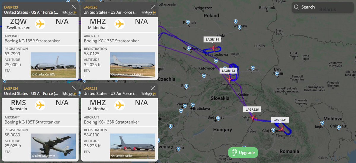 4x USAF KC-135 tankers over Poland and Romania