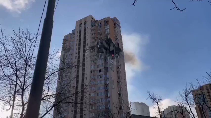 An apartment building in Kyiv was struck by a munition