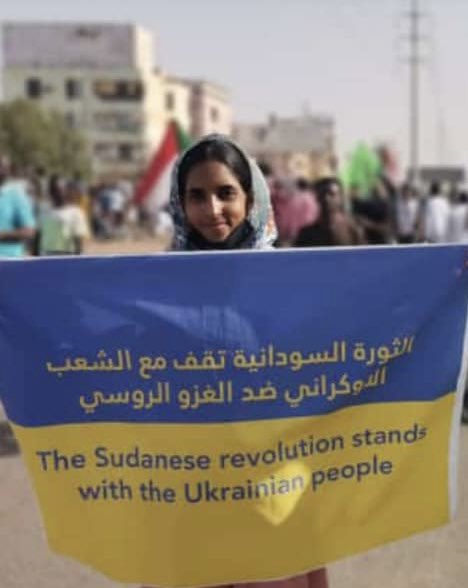 At yesterday's pro-democracy protests in Khartoum, demonstrators came out in support of Ukraine's resistance to Russia's invasion