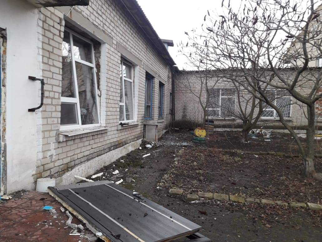 Projectile hit school stadium in Hryhorivka village of Vasylkiv district in Dnipropetrovsk region