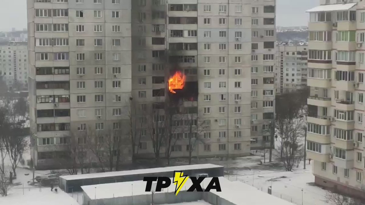 Residential building caught fire at Saltivka district in Kharkiv after Russian army shelling