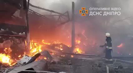 Russian army bombed a residential area in Dnipro city. Explosions damaged a shoe factory, one apartment building and a kindergarten