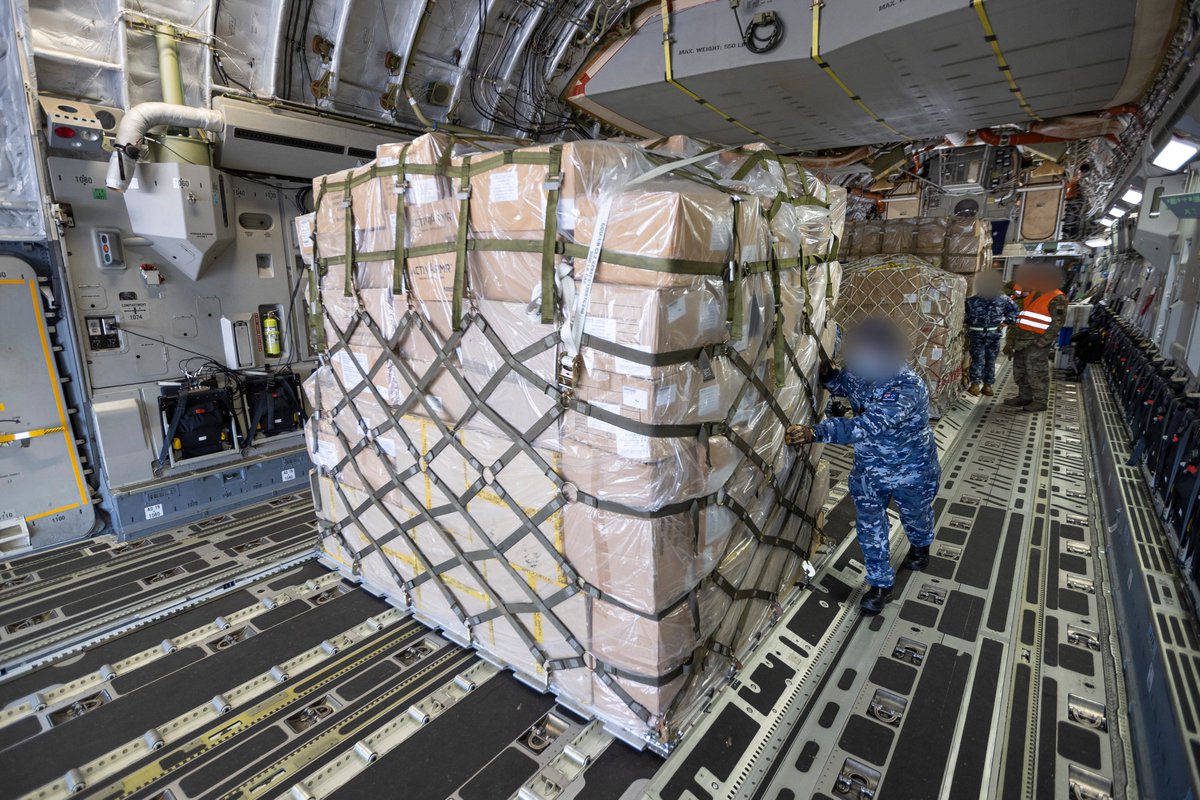 An AusAirforce C-17A Globemaster III aircraft has delivered another load of defensive military assistance supplies to a European airport for forward movement to the Ukrainian Government