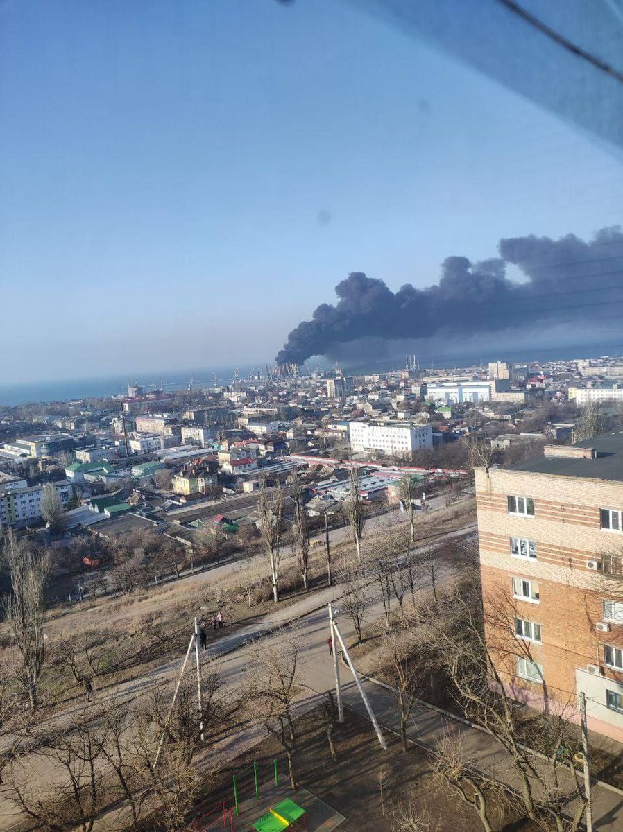 Explosion at Berdyans'k port,  Reports suggest that a Russian military vessel carrying ammunition was hit. Zaporizhzhia oblast 