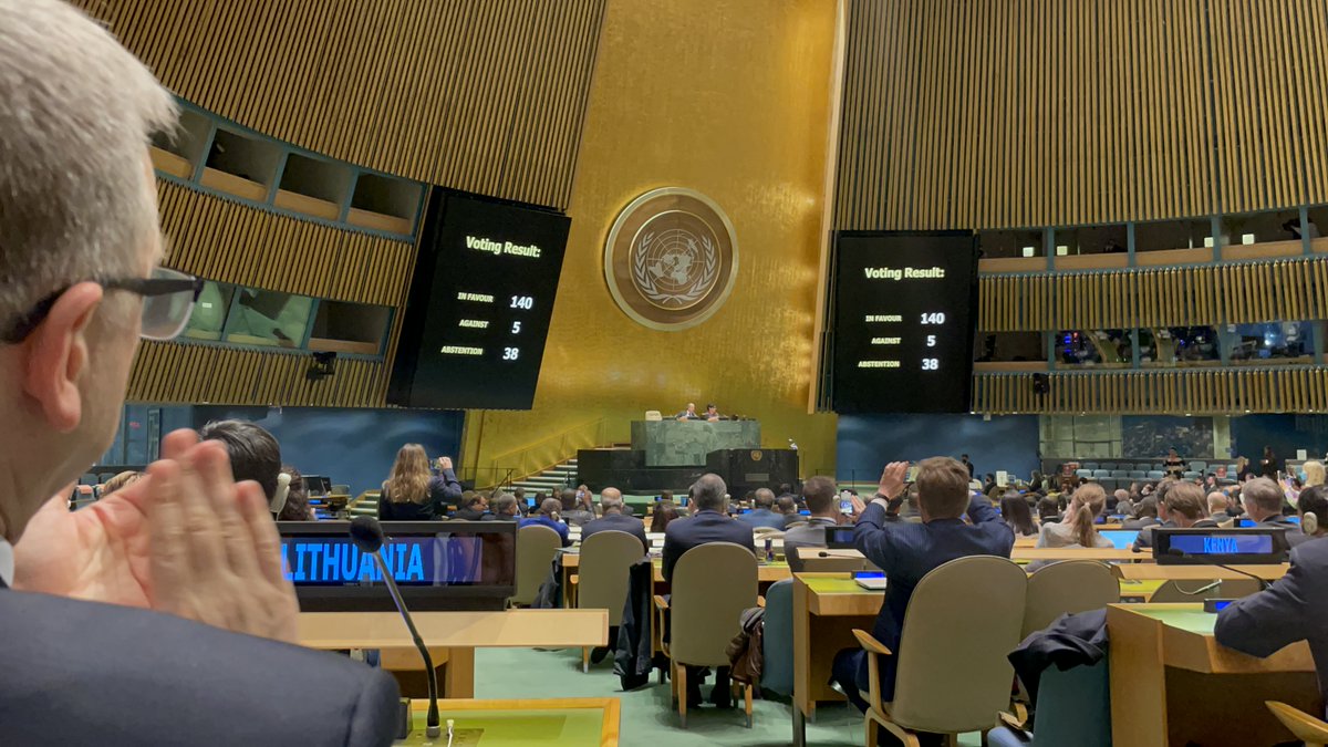 1 month since Russia started devastating war, UNGA (with  resounding majority-140) just adopted a resolution Humanitarian Consequences of Aggression against Ukraine demands to stop the war