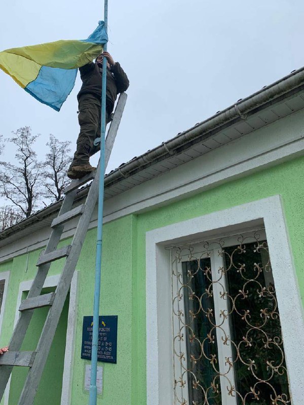 Ukrainian flag raised in Nemishaeve settlement, Kyiv region